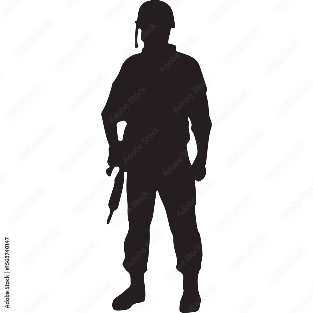 Naklejka premium Silhouette of a soldier with a rifle, ideal for military Independence Day designs