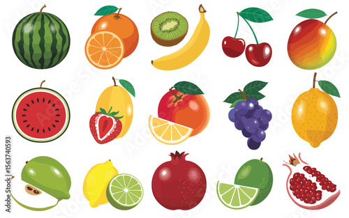Colorful Vector Fruit Collection – Fresh Tropical & Classic Fruits