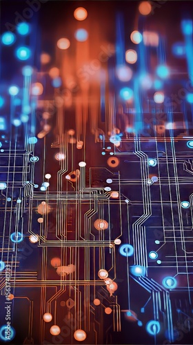 Futuristic Circuitry: Neon Abstract Tech Network with Blue Digital Artistry