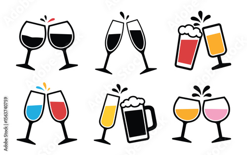 Versatile Toasting Glasses Icons – Wine, Beer, Cocktails & More