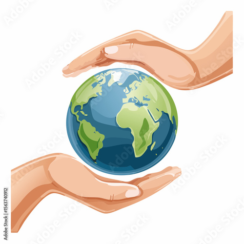 Hands protect a globe, symbolizing environmental care and global responsibility concept