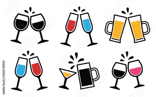 Celebration Drink Glasses Set – Silhouettes & Colorful Outlines