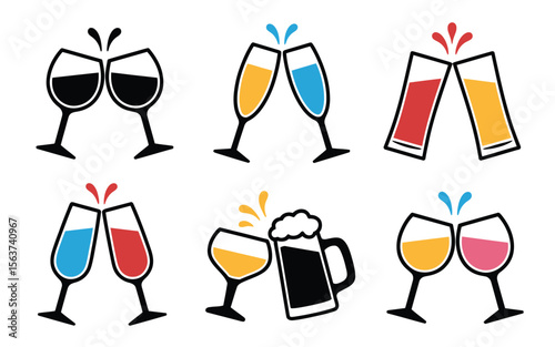 Cheers & Toasts: Clinking Glasses Vector Icon Collection