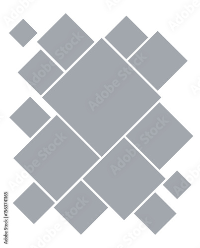 Set of rhombus photo cards different sizes. Empty vertical mosaic photo frames. Vector realistic Mockup for banner design, flyer, leaflet, photo album, collages. Blank gray template. EPS10.