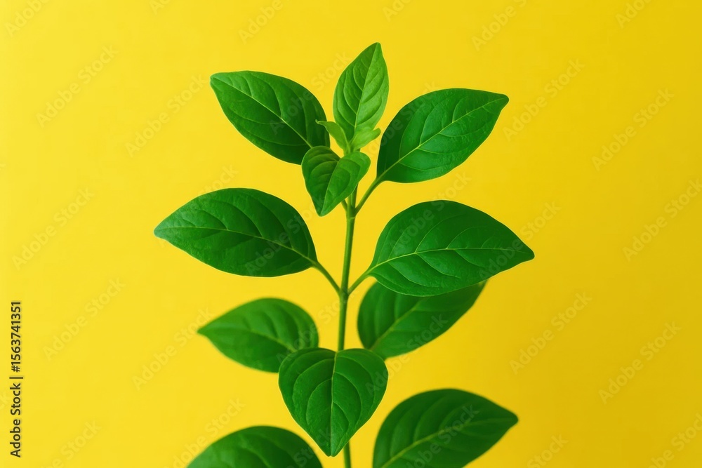 Obraz premium A small plant with green leaves on a yellow background