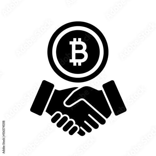 bitcoin handshake icon vector ,  a bitcoin coin below a handshake symbol art on transparent background , no background