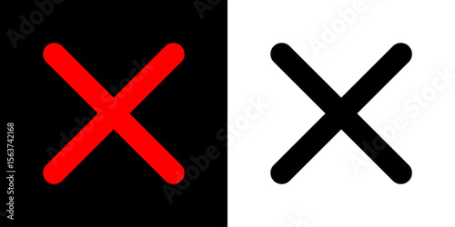 Black red wrong cross mark icon.