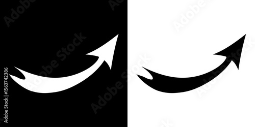Black and white curved graph with arrow moving up.