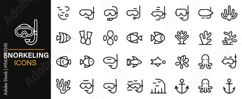 Ocean Life and Snorkeling Gear in Icon Style for Sports Graphics