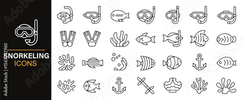 Diving Mask and Marine Wildlife Icon Set