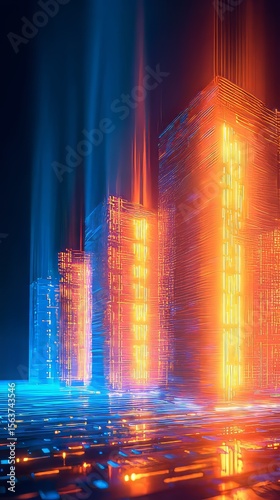 Neon Cityscape: Abstract Architecture's Glowing Cyberpunk Urban Metropolis