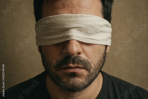 A man with a blindfold covering his eyes