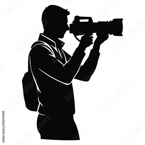 Photographer Silhouette Vector – Man with DSLR Camera Pose