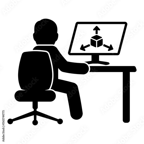Vector illustration of engineer working on laptop with CAD software