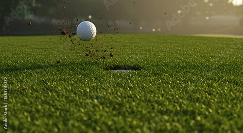 Golf Ball Falling into Hole Dramatic Close-Up of a Perfect Shot