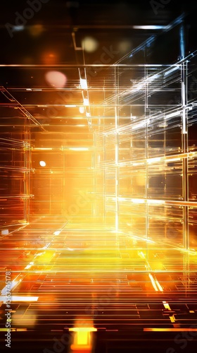 Abstract Light Wave: Futuristic 3D Grid & Illusion in Multicolored Harmony