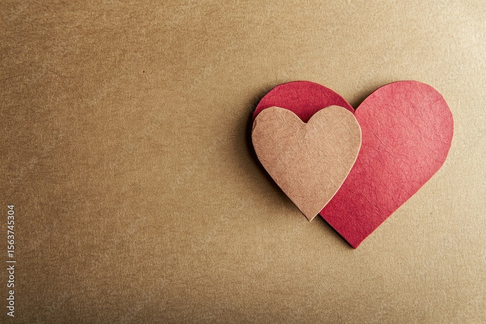 Obraz premium Two Paper Hearts on Brown Cardboard – Simple Minimalistic High-Resolution
