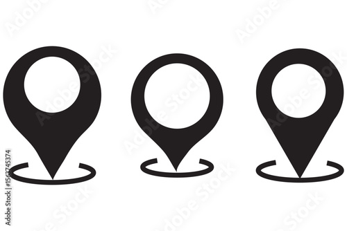 location icon, map pin icons in outline, black, and red styles. for maps, GPS, navigation apps, location markers, address indications, and geolocation interfaces 