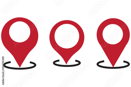 location icon, map pin icons in outline, black, and red styles. for maps, GPS, navigation apps, location markers, address indications, and geolocation interfaces 