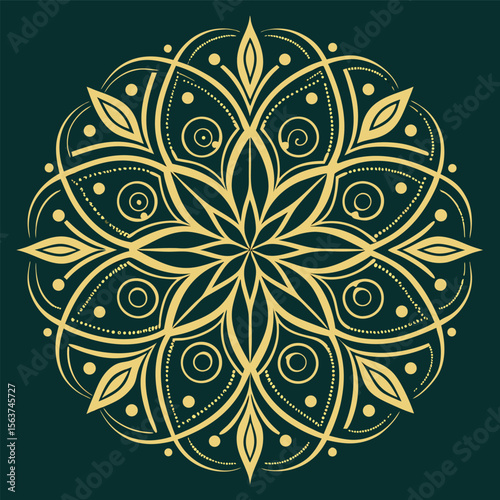 decorative element royal inspired mandala pattern floral ornament vector design flower seamless wallpaper decoration Bold Golden Mandala on Dark Emerald Green for Elegant Boutique  