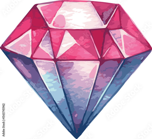 Vector watercolor painted illustration of a gem