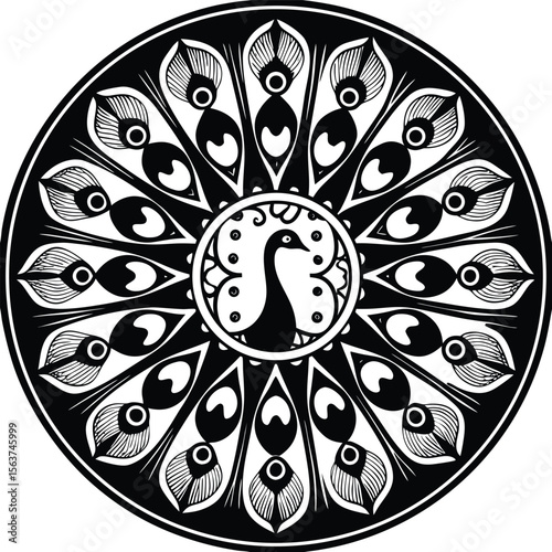 peacock integrated into a mandala style vector mandala round ornament