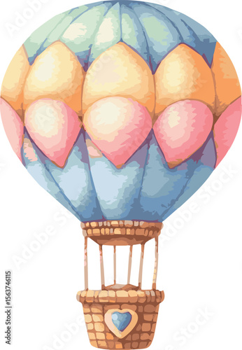 Vector watercolor painted illustration of a hot ait balloon in childish catoon style