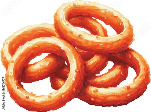 Vector watercolor painted illustration of onion rings