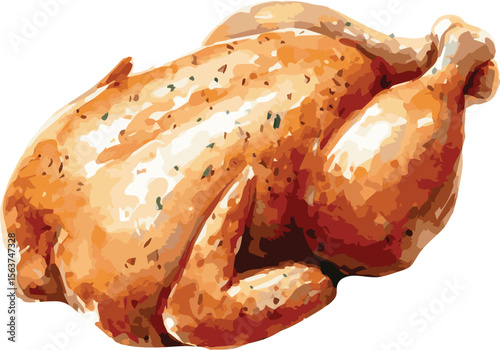 Vector watercolor painted illustration of a roasted chicken