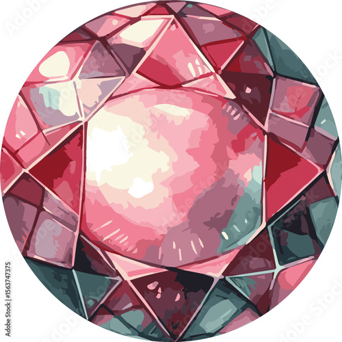 Vector watercolor painted illustration of a round gem