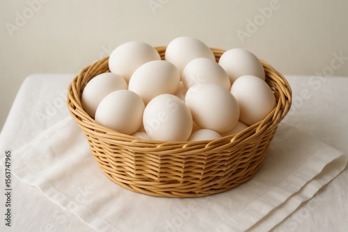 Wallpaper Mural A basket full of white eggs sitting on top of a table Torontodigital.ca