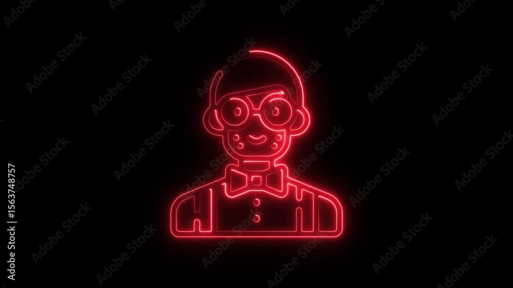 Animated Neon Nerd Icon Loop Red Glowing Outline Silhouette Against Black Background Perfect for Animated Neon Nerd Icon Loop Red Glowing Outline Silhouette Against Black Background Perfect for