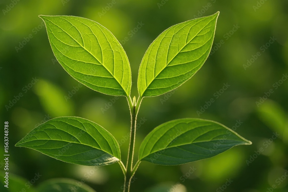 Fototapeta premium A close up of two green leaves on a plant