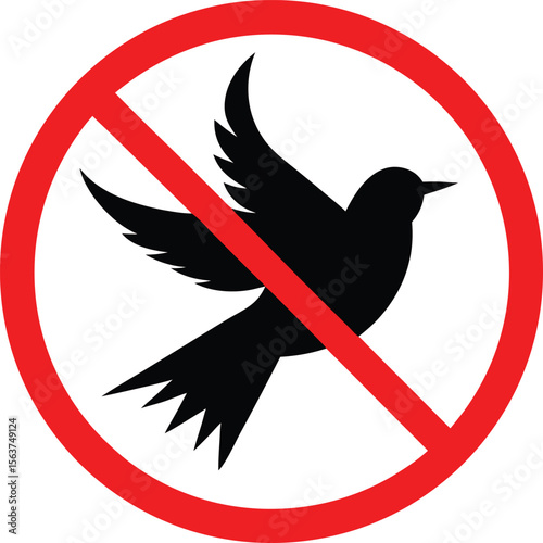 No birds allowed sign vector illustration prohibiting birds black and white symbol for bird ban icon design silhouette