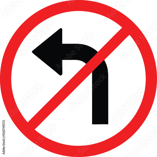 A traffic sign prohibiting left turns. no left turn icon