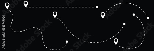 set of Route location icon two pin sign and dotted line. map path distance icon, pinpoint, map search, route, Route icon, two points with dotted path and location pin