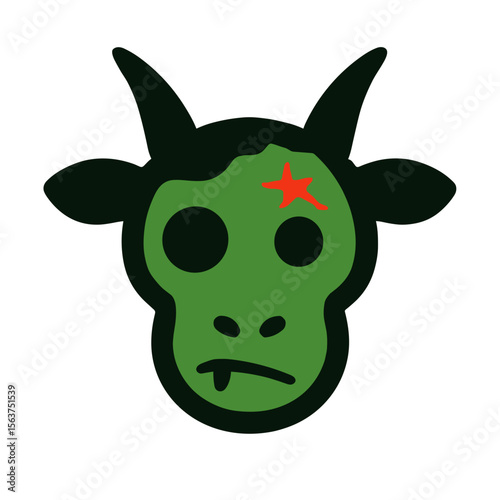A whimsical graphic features a stylized, cartoonish cow with a star marking. The cow's unusual appearance evokes a sense of playful whimsy. vector illustration