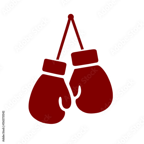 Two bold boxing gloves, hang suspended, ready for the next round, in the heat of battle. It's the symbol of strength. vector illustration