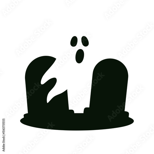 A spectral apparition materializes amidst eerie tombstones, creating a chilling scene of the supernatural. This illustration captures the essence of spooky Halloween. vector illustration