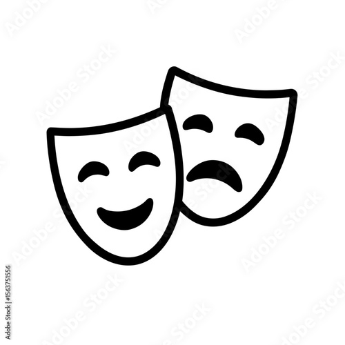 A pair of theatrical masks, one expressing joy and the other, sorrow. A symbol of theatre, drama, and the duality of human emotions. vector illustration