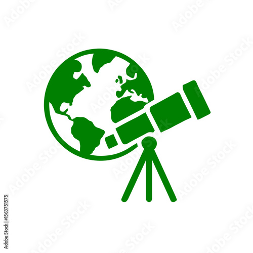 A vibrant graphic representation of a telescope aimed at the globe, symbolizing exploration and discovery. vector illustration