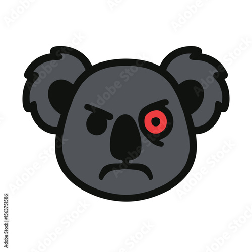 A determined koala, his features marked with a cybernetic eye and fierce expression, ready for action. vector illustration
