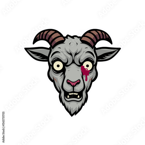 A fierce goat head stares with a bold, menacing expression. Captivating design of the illustration, evoking a sense of strength and a hint of untamed ferocity.  vector illustration