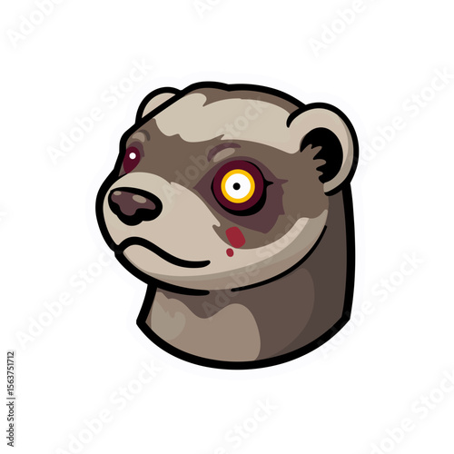 A striking and distinctive portrait of an adorable ferret, looking forward in an illustrative style. The focus on the animal's head, with intense eyes and a unique color palette. 