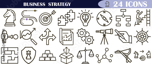 Comprehensive Business Strategy Icons: Planning, Execution, and Success