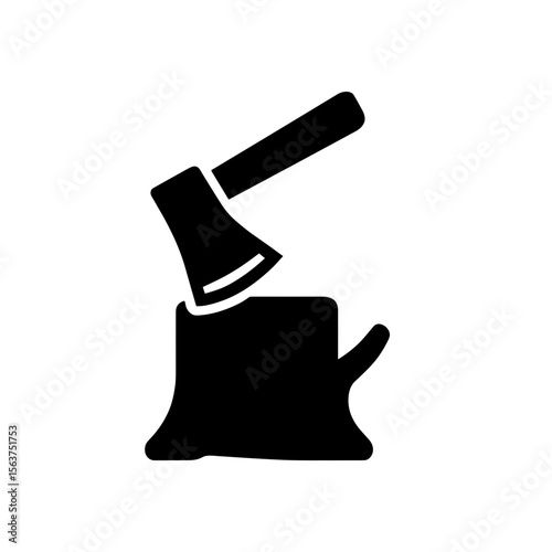 An axe embedded in a tree stump, symbolizing woodcutting, carpentry, and construction. It conveys themes of manual labor, industry, and outdoor activities. vector illustration  