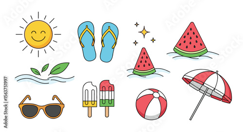 Joyful Summer Beach Day Collection with Fun Beach Accessories and Refreshing Treats