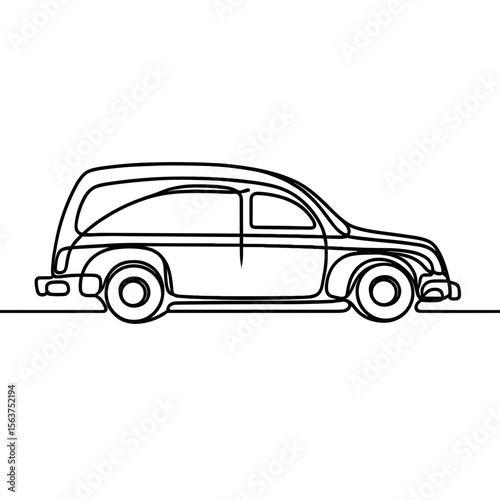 Vintage hearse in outlined style on a white background  
