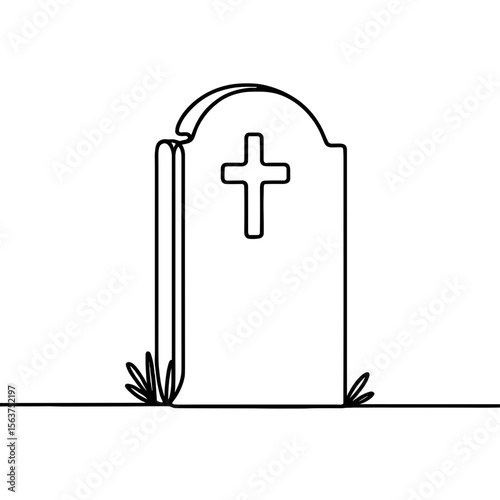 Simple gravestone with cross in linear design symbolizing funeral  