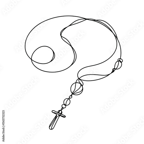 Rosary beads in simple line art design symbolizing funeral  